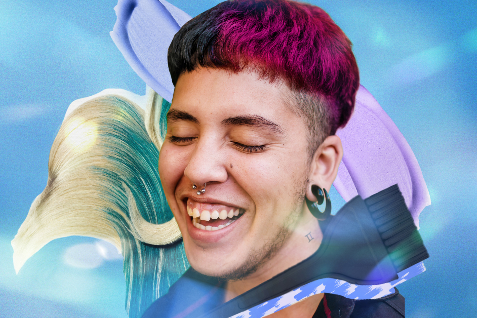 Collage of person with two-tone hair