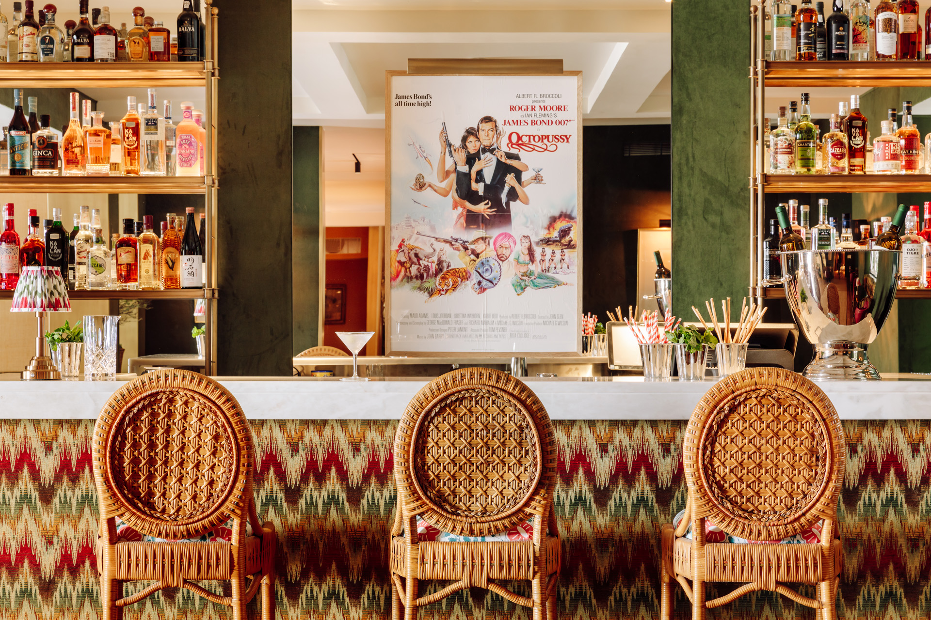 the bar at Hotel das Amoreiras with a James Bond poster
