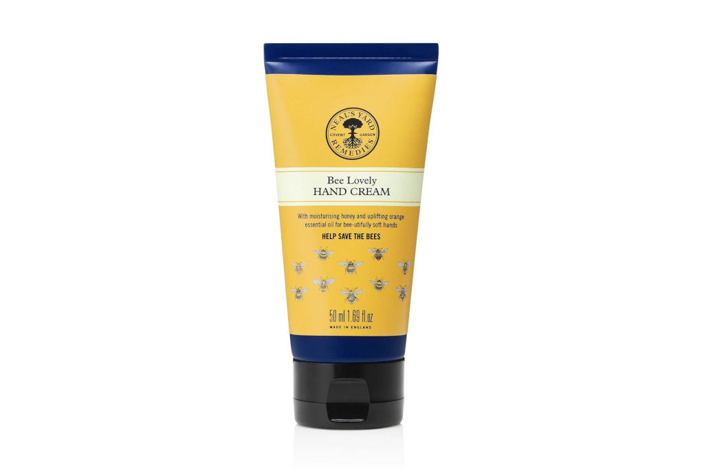 Yellow bottle with bees illustrated on the front