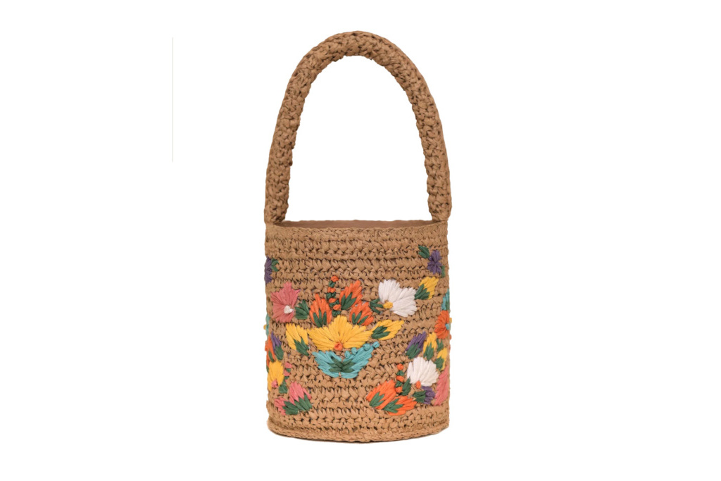 Raffia floral bucket bag