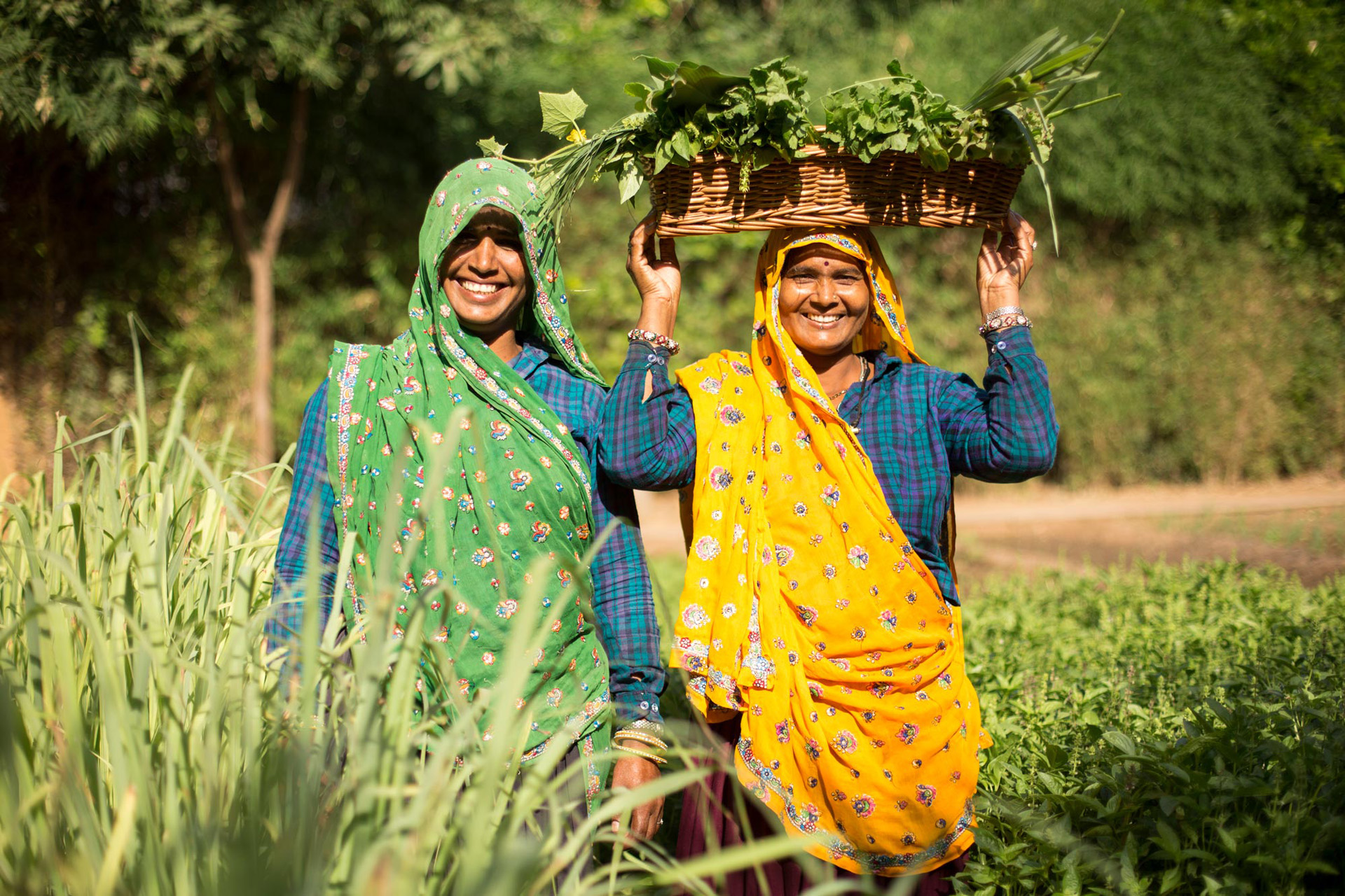 two indian women in a field