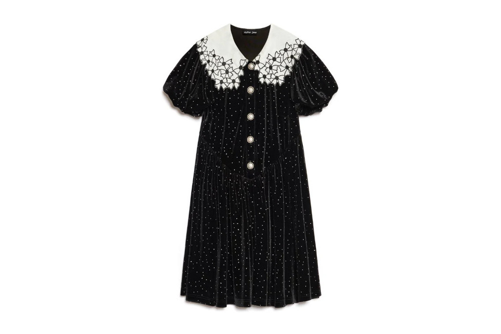Black velvet dress with white collar