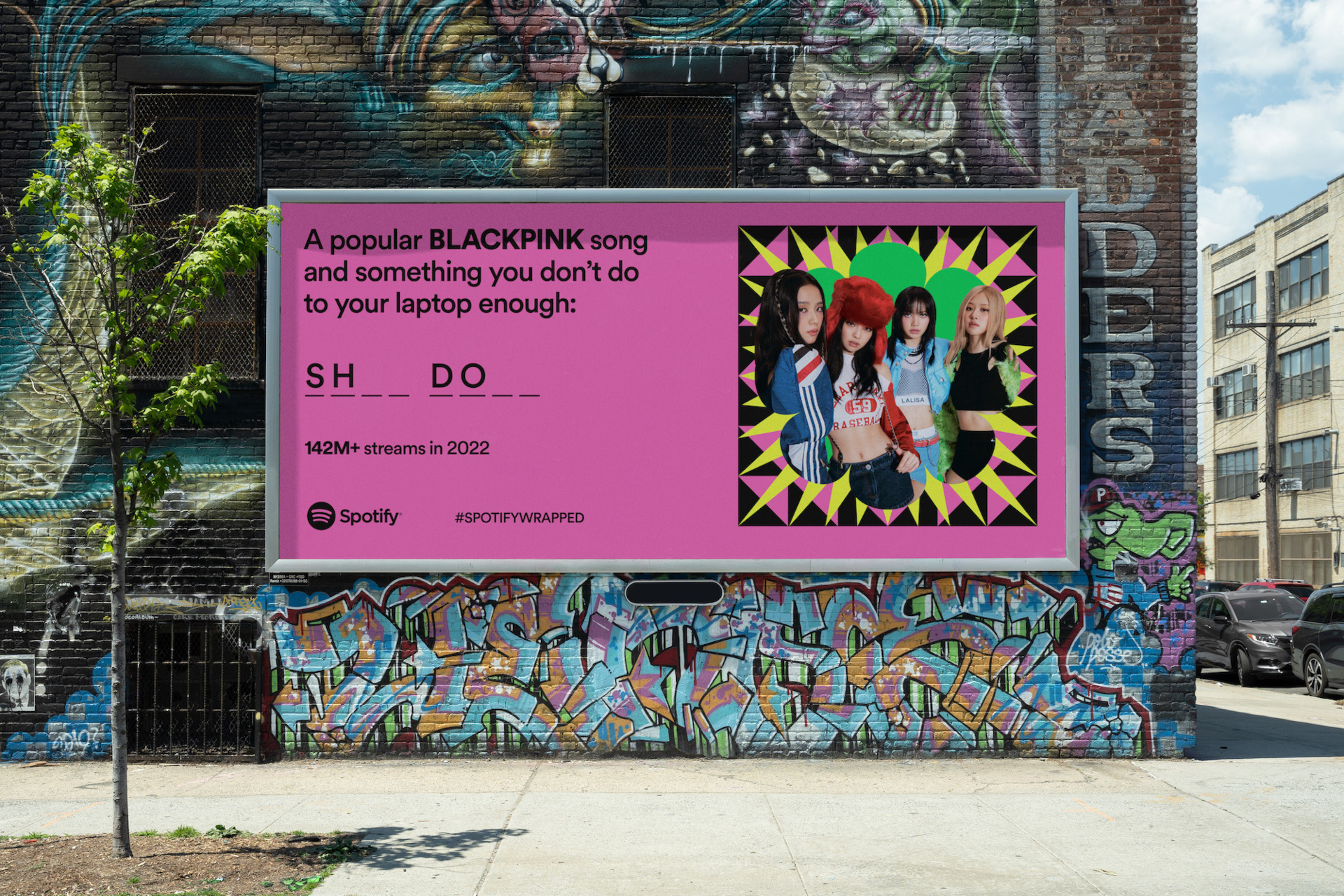 Spotify Wrapped 2022 post on wall outdoors