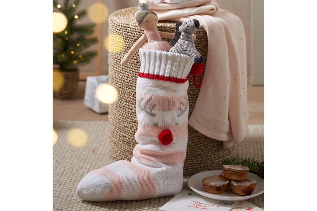 Striped stocking with reindeer face