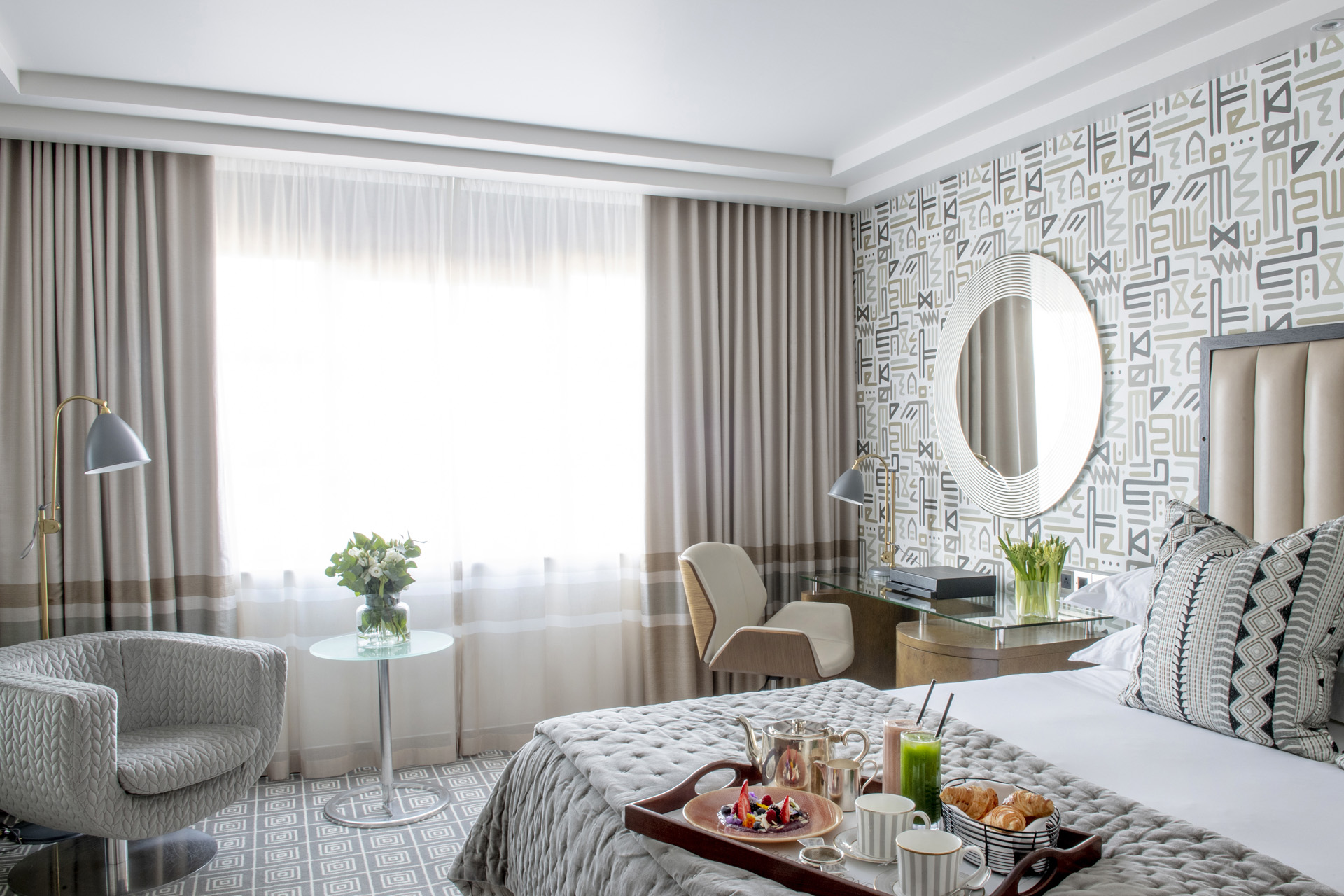 a light hotel bedroom