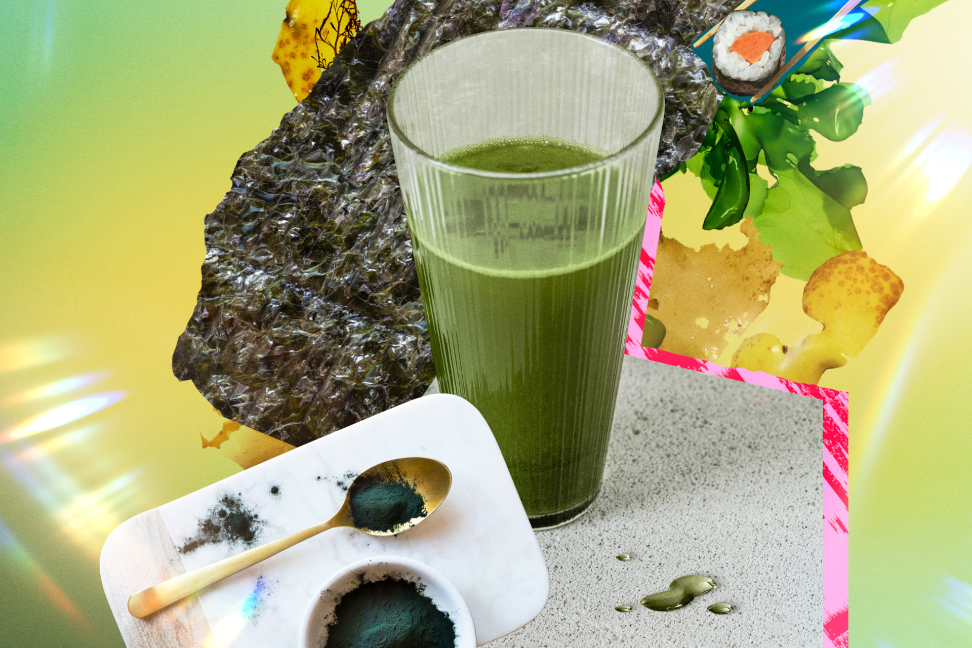 Collage with green smoothie