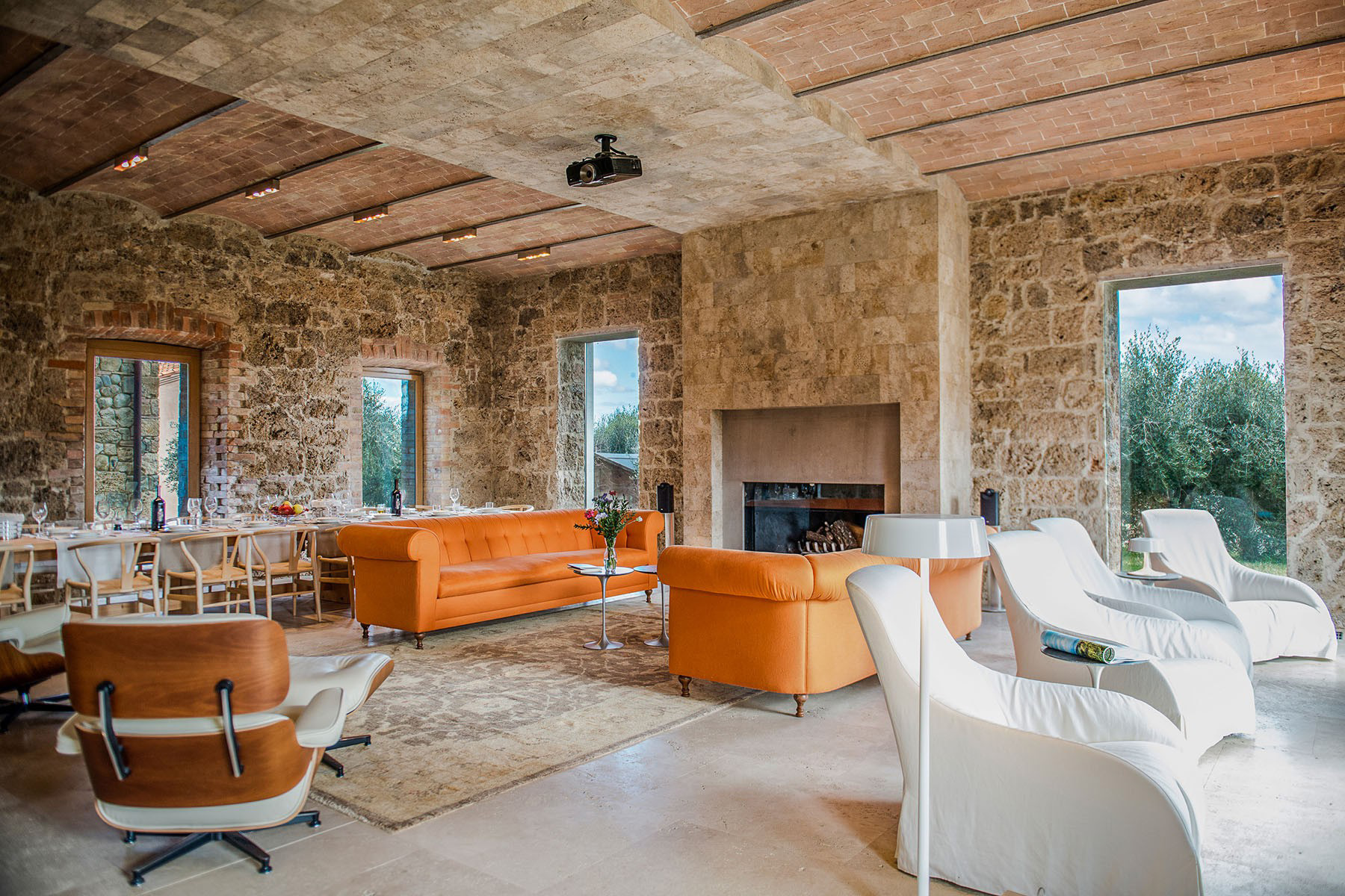 the interior of a stone villa in italy