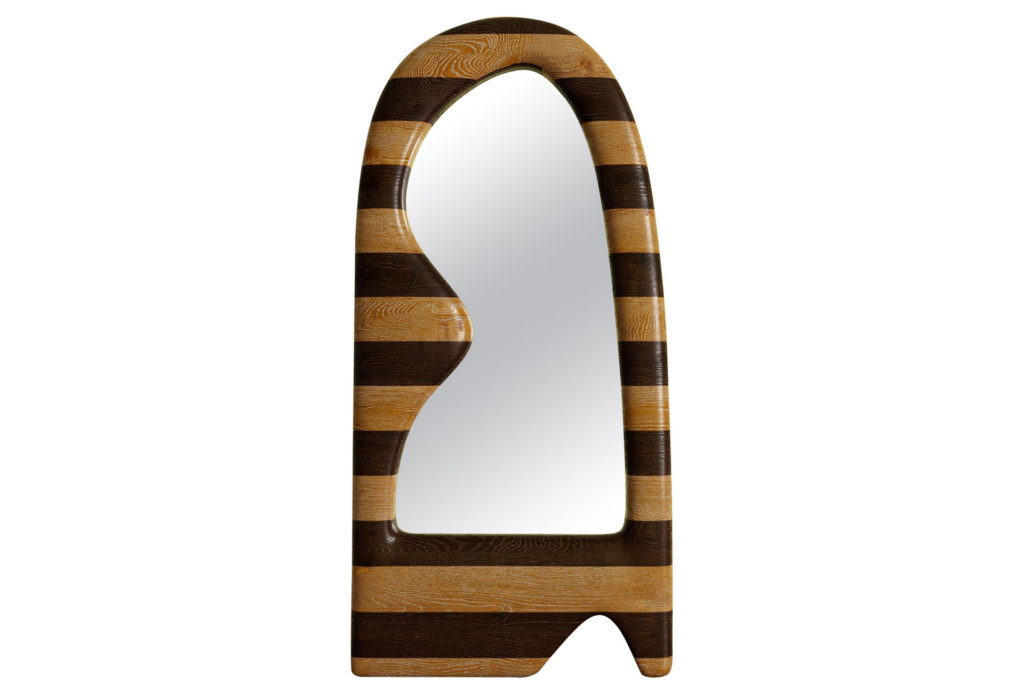 Light and darkwood stripped wood mirror
