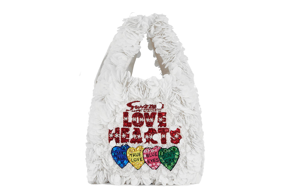 White sequin love heart tote