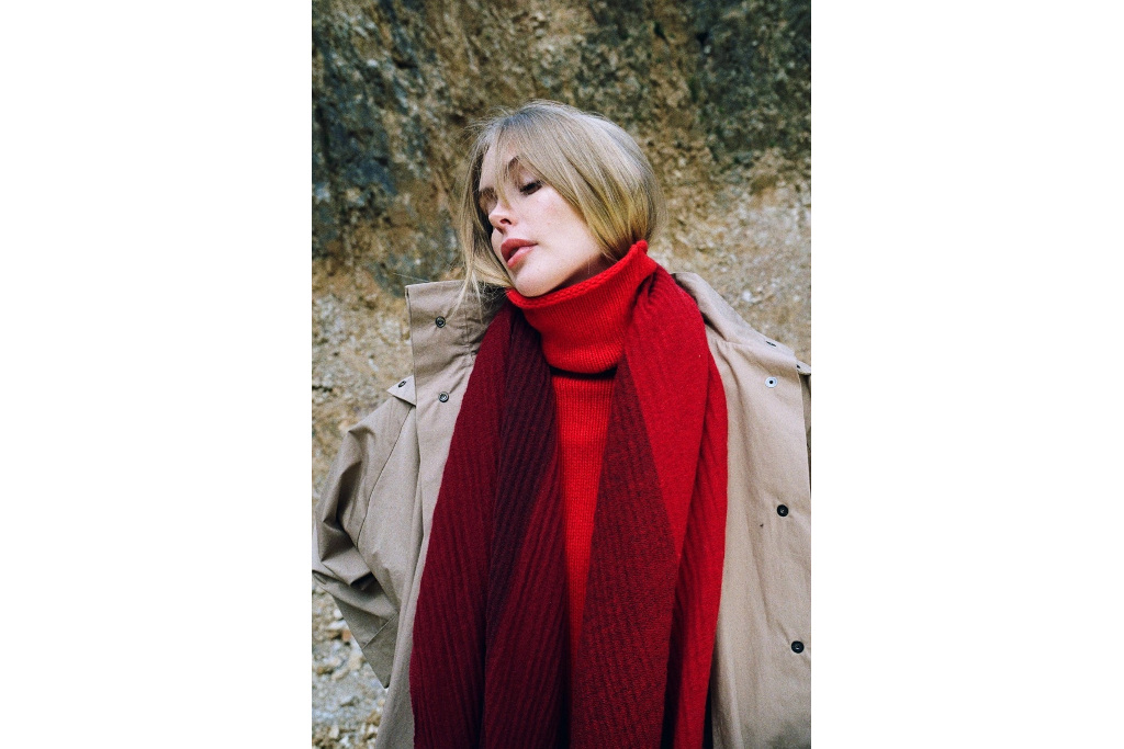 Woman in red scarf