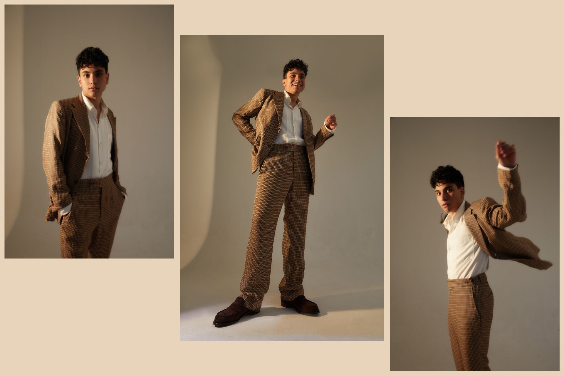 Three images of Ali Hadji Heshmati in a suit