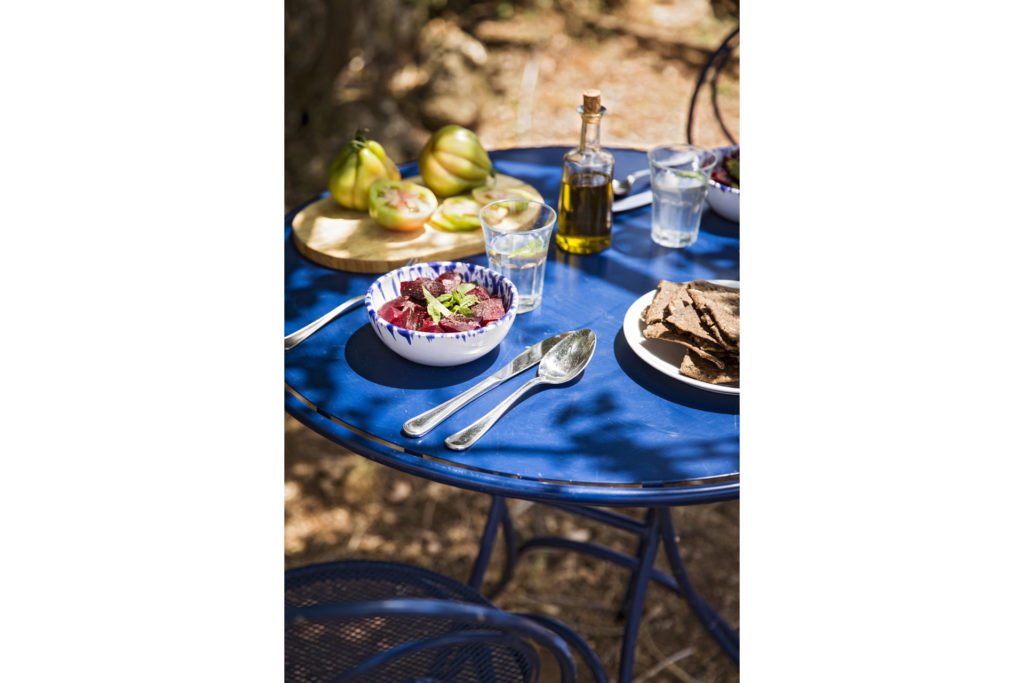 breakfast on a blue table