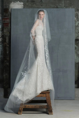 Woman wearing bridal dress and veil