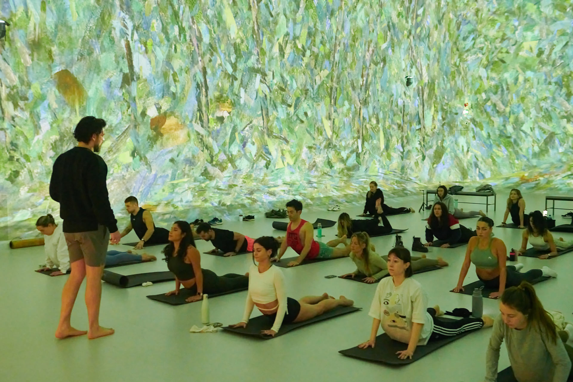 Yoga class at Frameless, an exhibition space in London