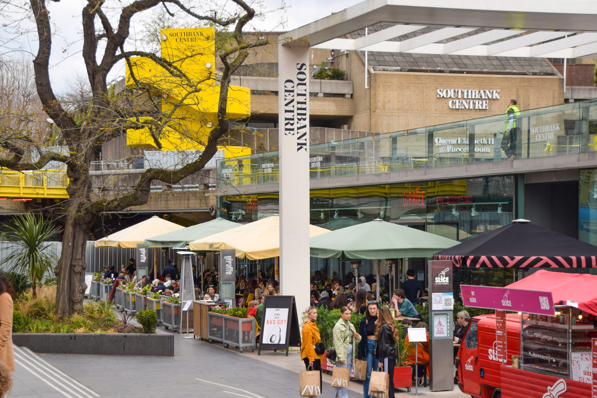 busy restaurants at Southbank Centre, daytime view.