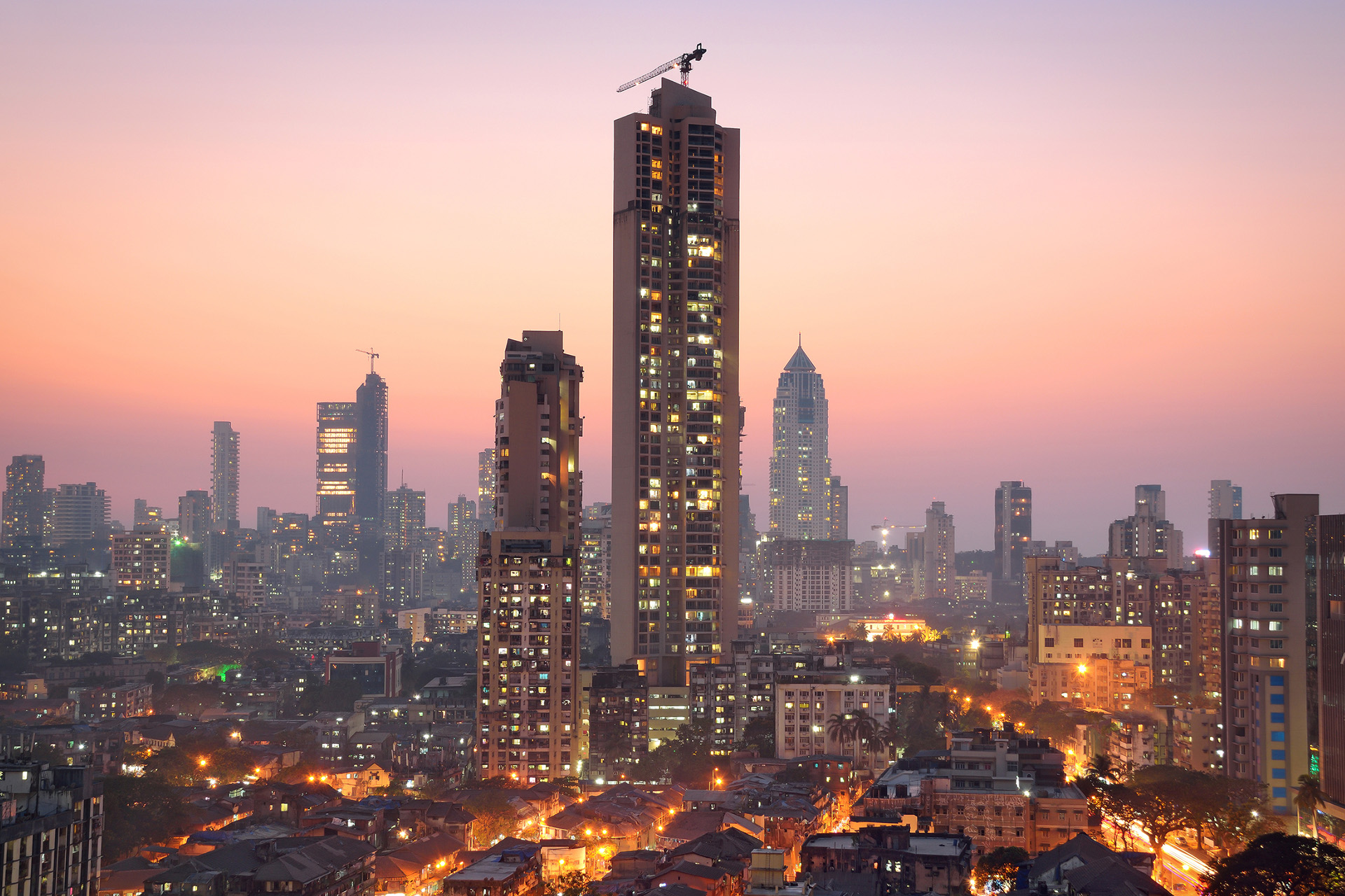 Panoramic view of south central Mumbai - the financial capital of India - at golden hour