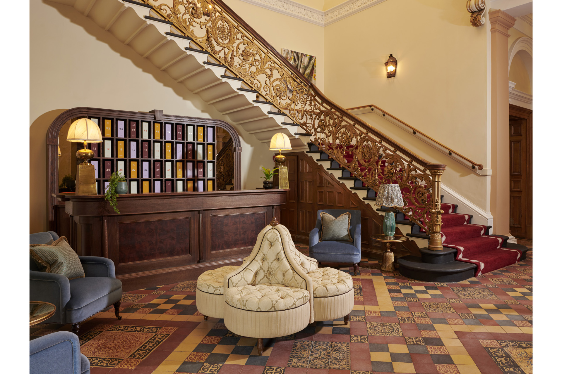 The Gleneagles Townhouse lobby with ornate staircase
