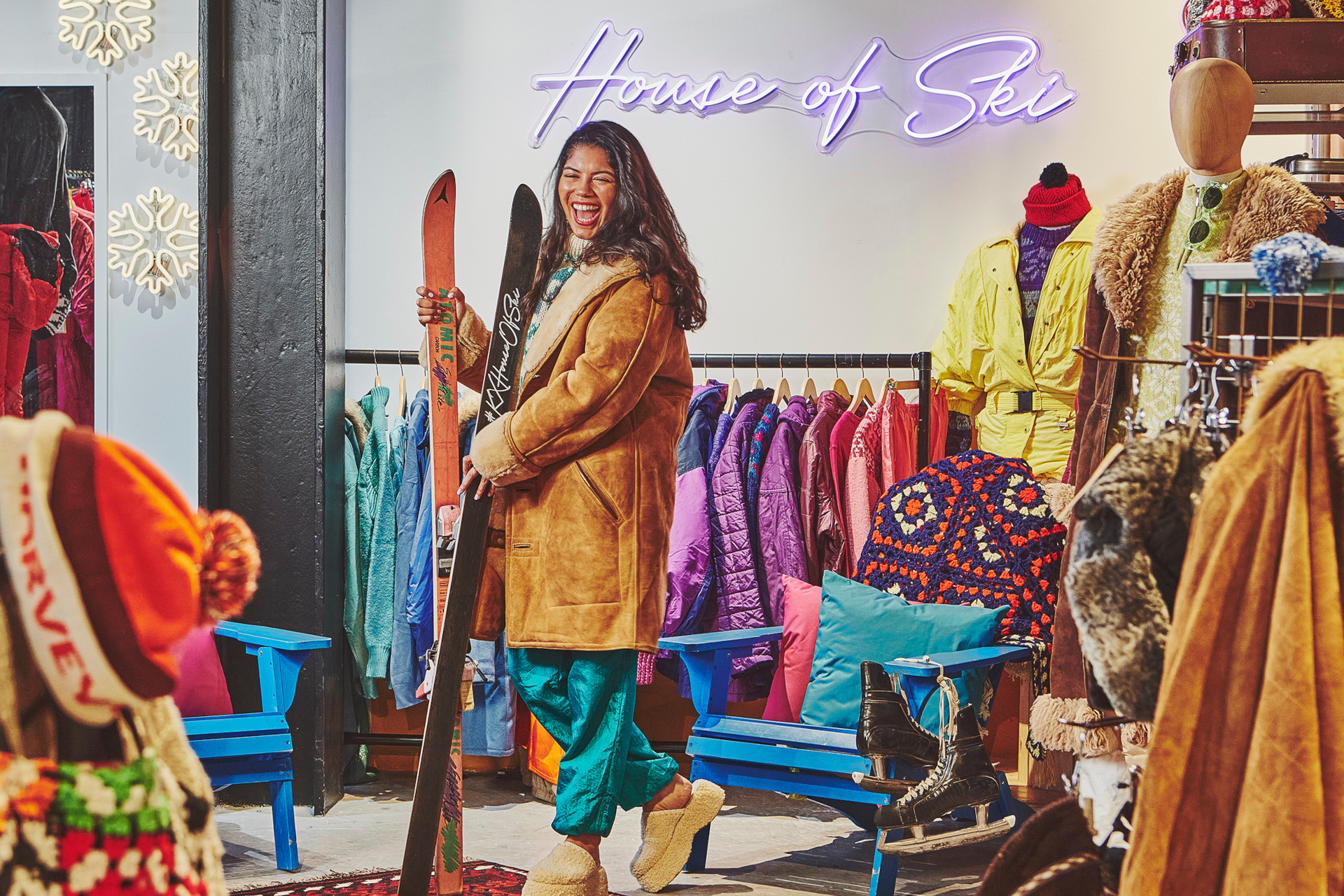 Annie Phillips in skiwear at House of Ski pop-up