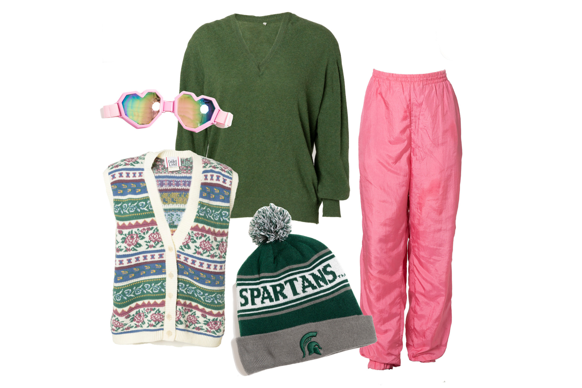 Green and pink skiwear