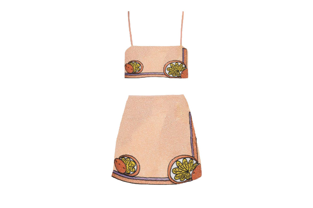 Peach coloured top and skirt