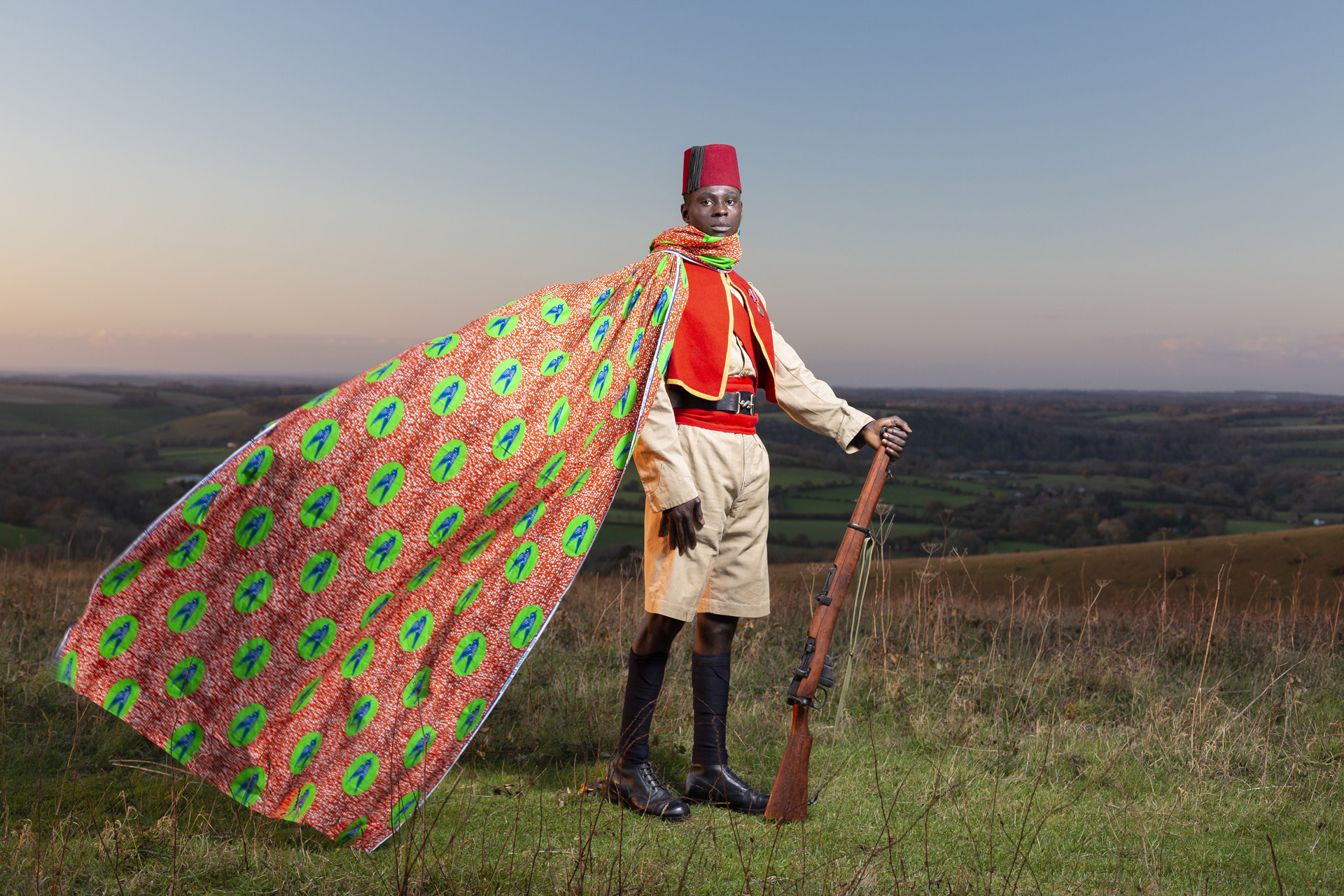 An image of a man in African clothing on an English hillside, from Portrait of Britain Vol 5