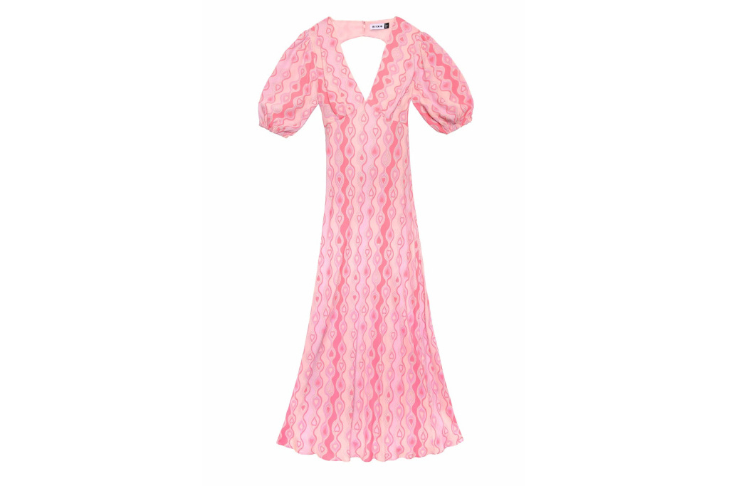Pink maxi dress with puff sleeves