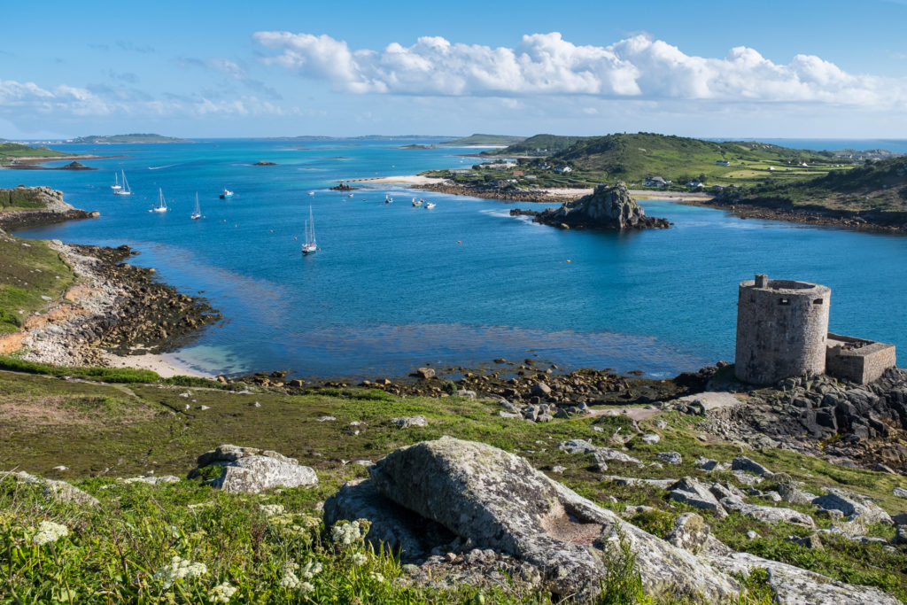 Tresco Channel showing Cromwell's Castle and Isle of Bryher