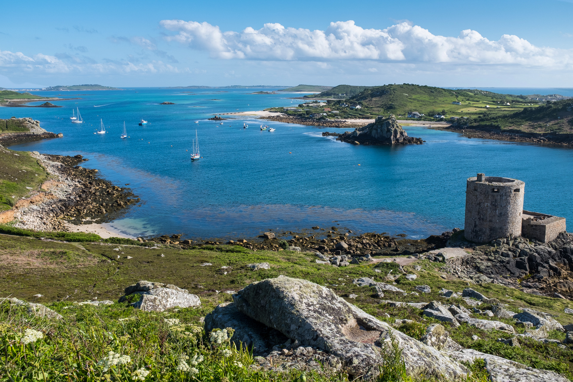 Tresco Channel showing Cromwell's Castle and Isle of Bryher