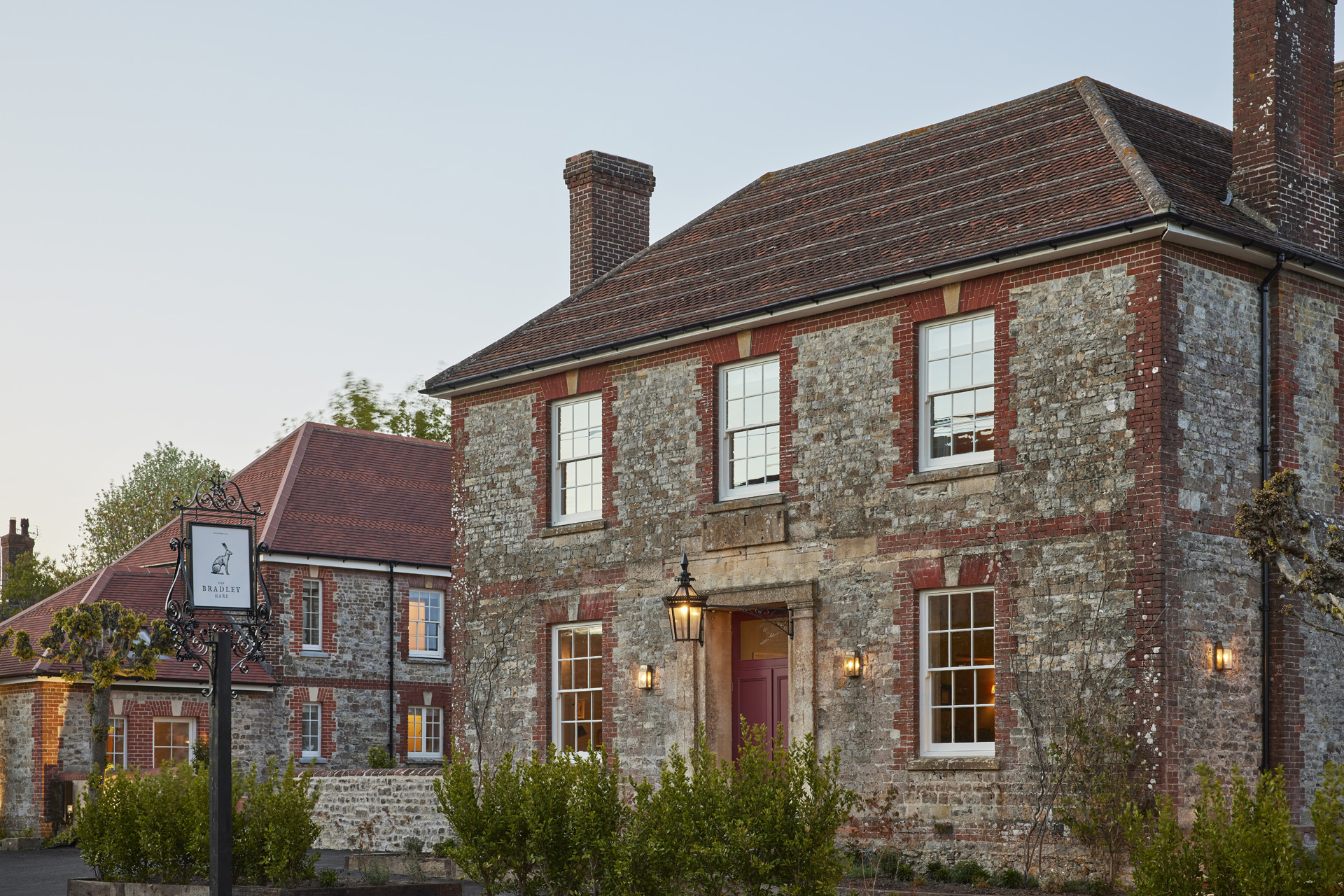 The exterior of The Bradley Hare at dusk