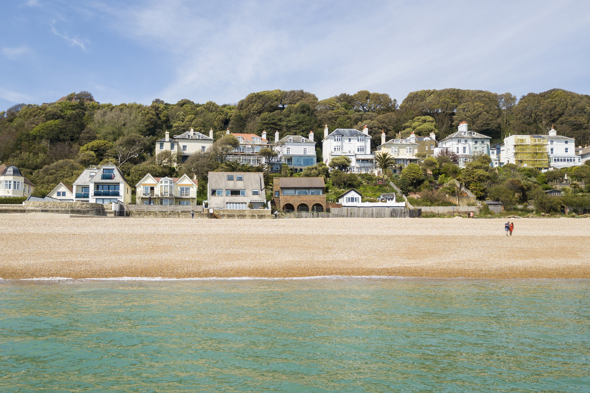 A line of houses on the beach in Folkestone