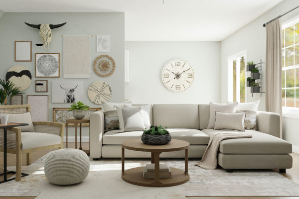 Living room area with white decor and fittings