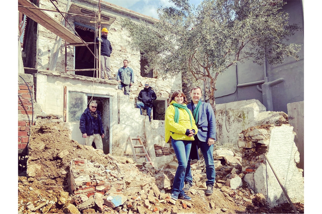 Sarah Moore on the building site of her villa