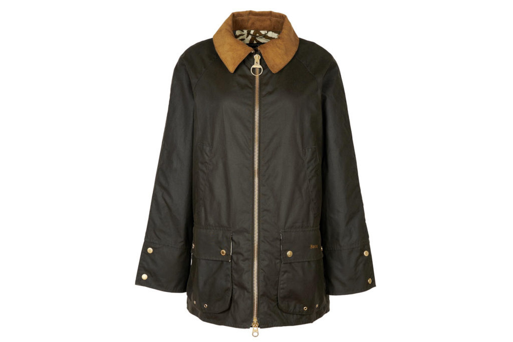 Black wax coat with brown collar