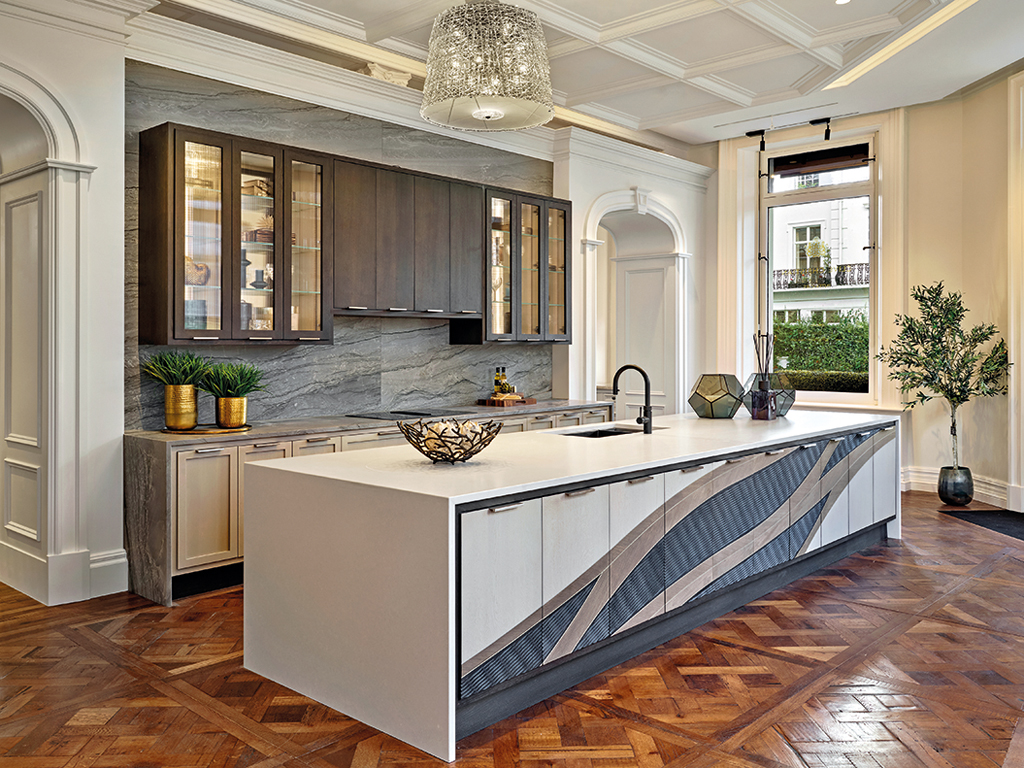 A wood floor kitchen