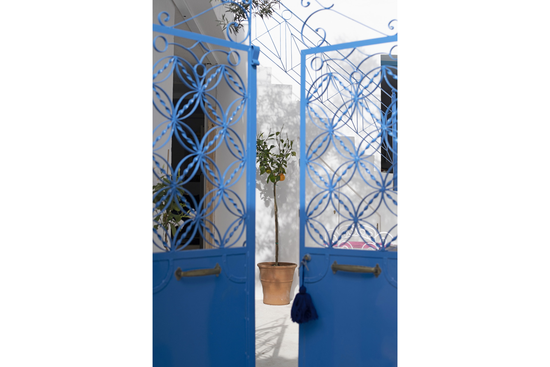 The blue entry gate