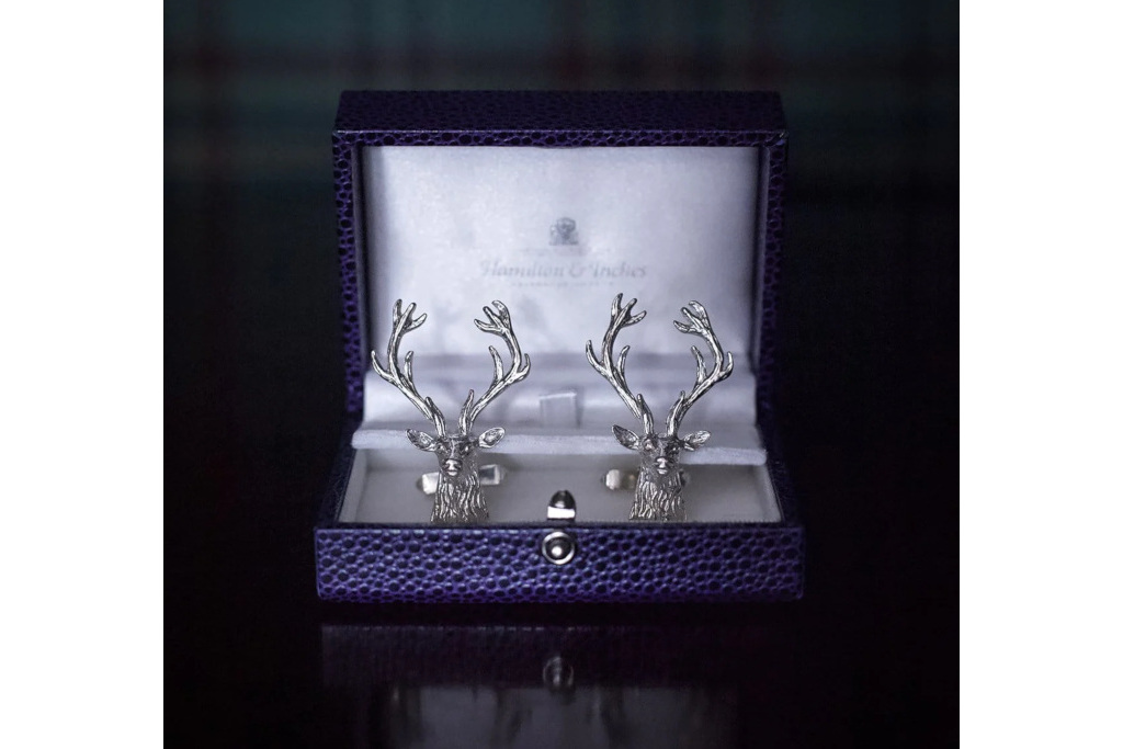 Stag cufflinks in blue display box