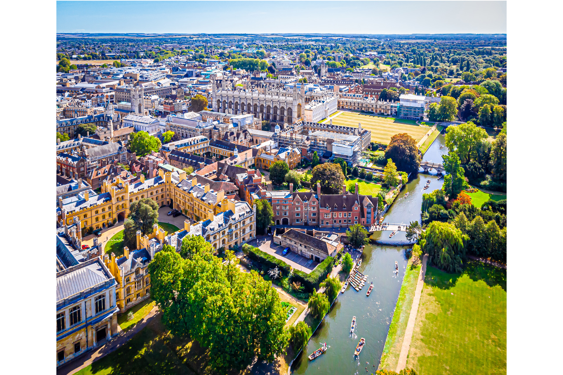 Aerial view of river Cam in Cambridge, United Kingdom