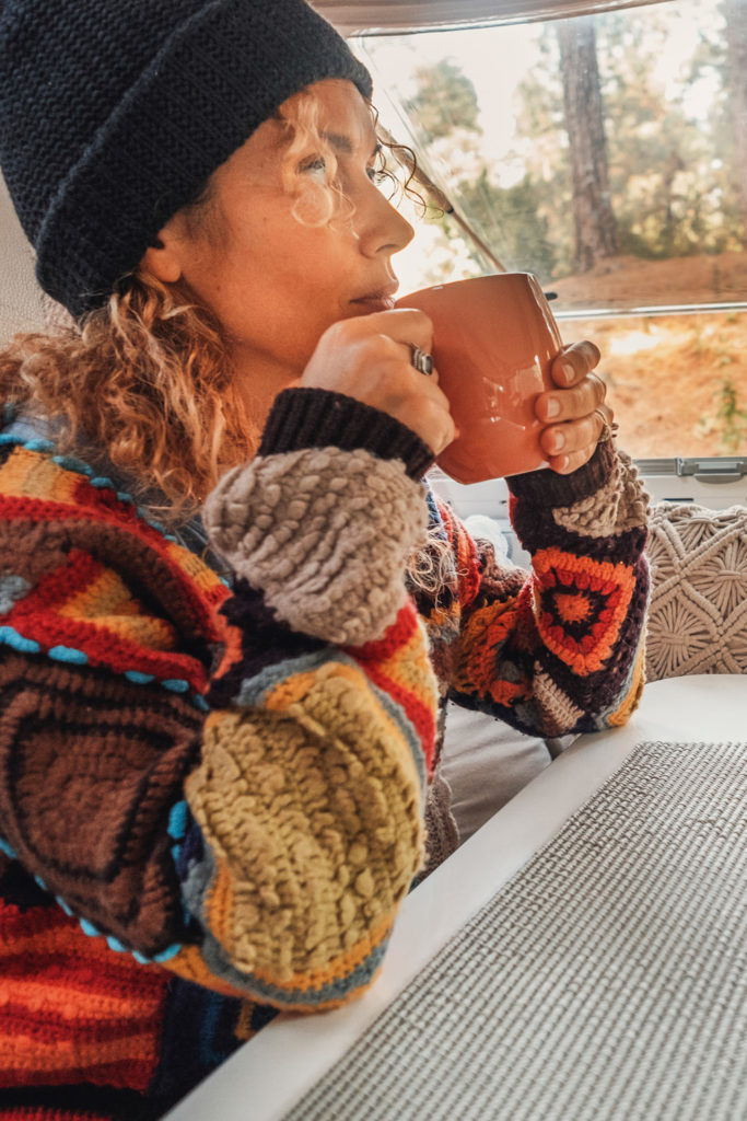Woman drinking hot drink