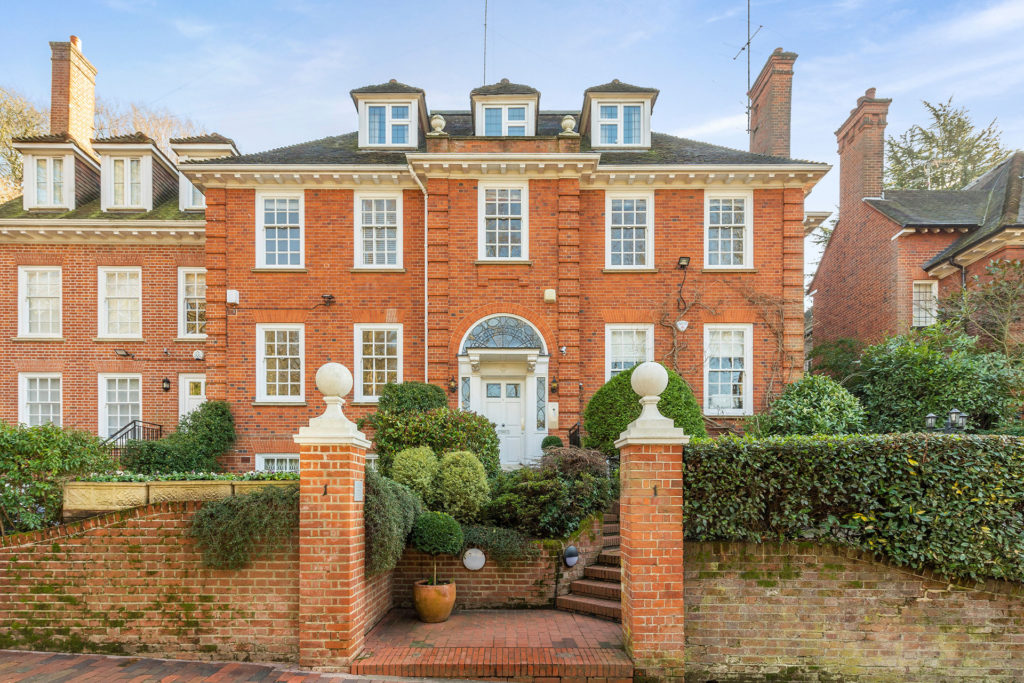 Red-brick exterior of Redington Gardens, Hampstead.