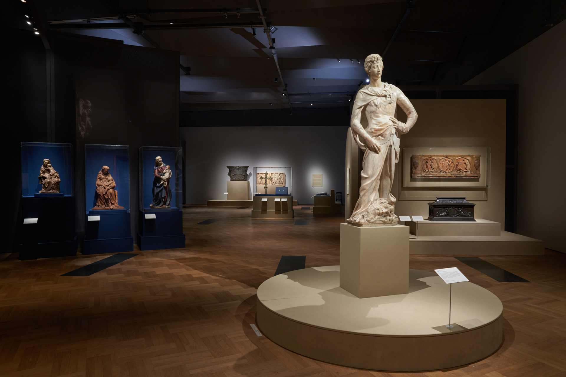 An installation shot of Donatello: Sculpting the Renaissance