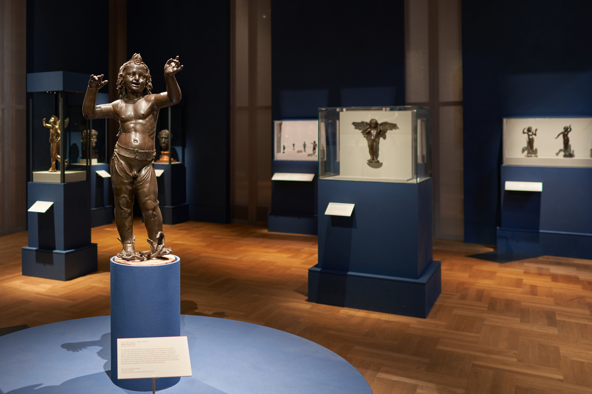 An installation shot of Donatello: Sculpting the Renaissance