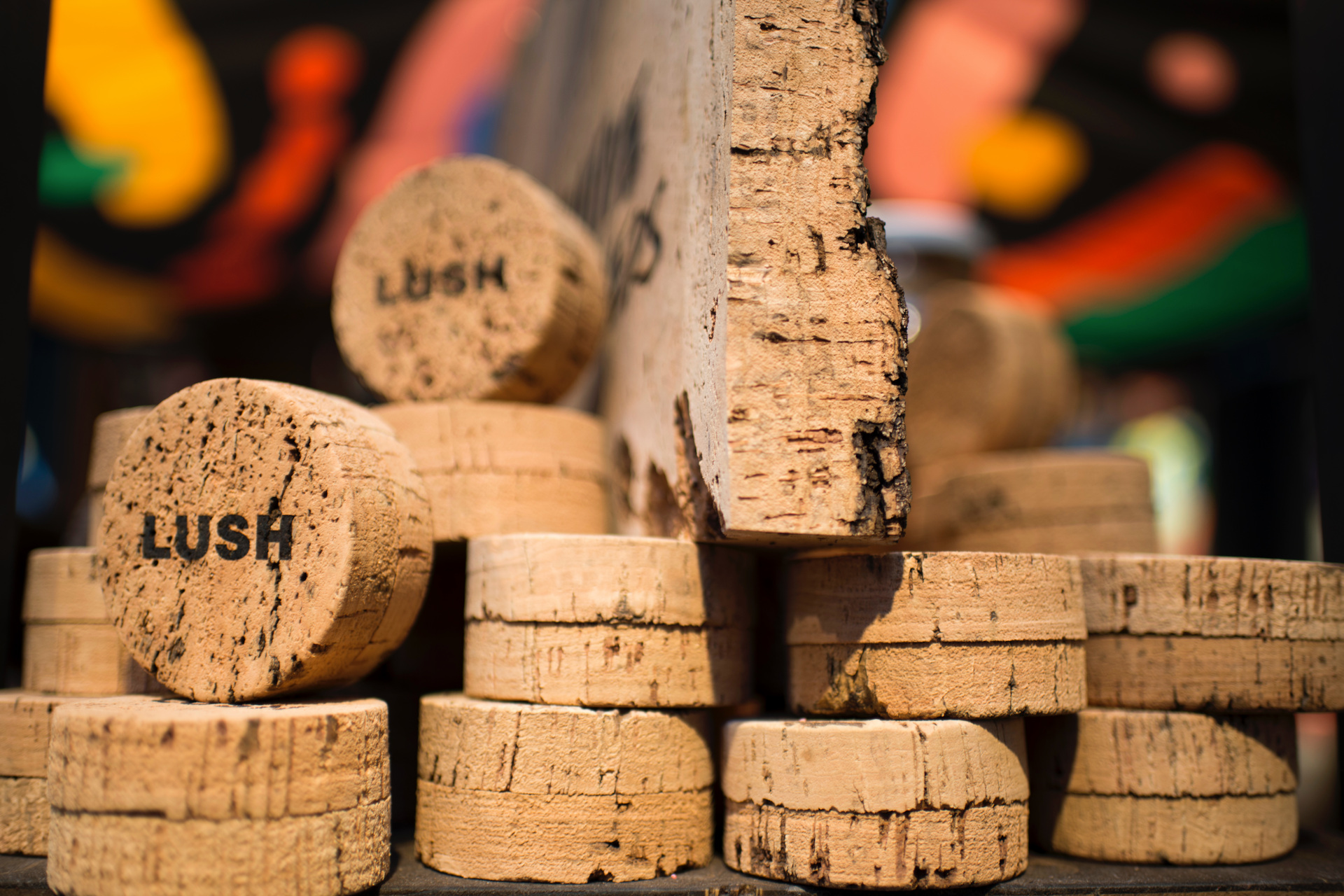 Cork pots with Lush logo on the front