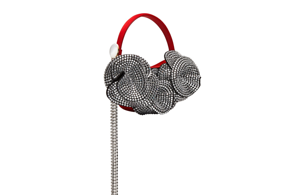Rhinestone handbag with red strap