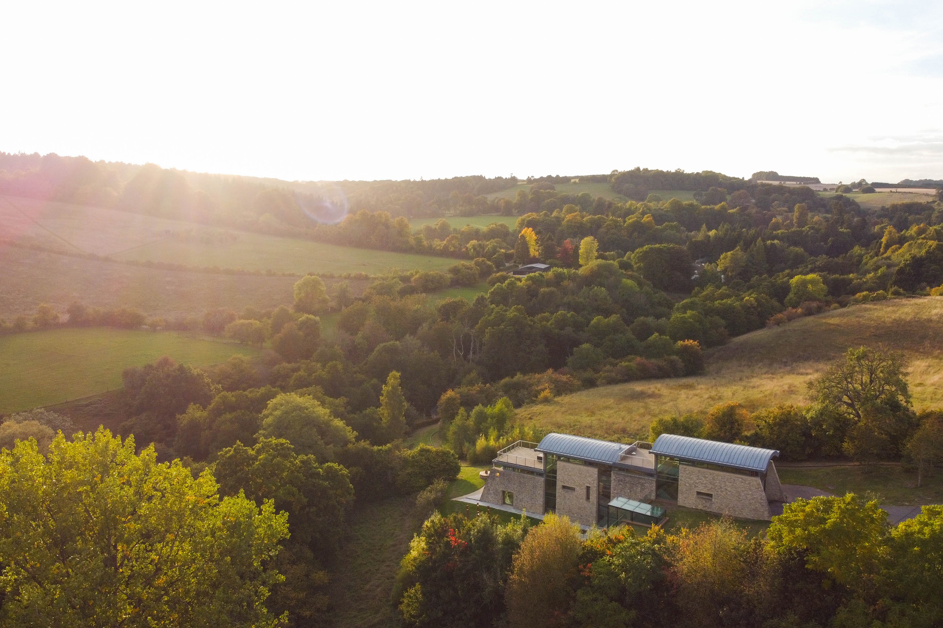 An eco house surrounded by countryside