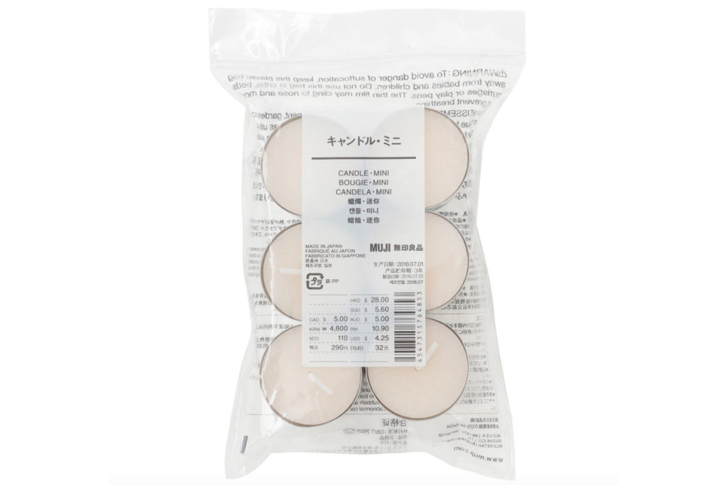 Pack of 12 tealights from Muji.