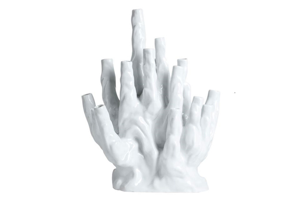 White porcelain Pols Potten vase crafted in the shape of coral.