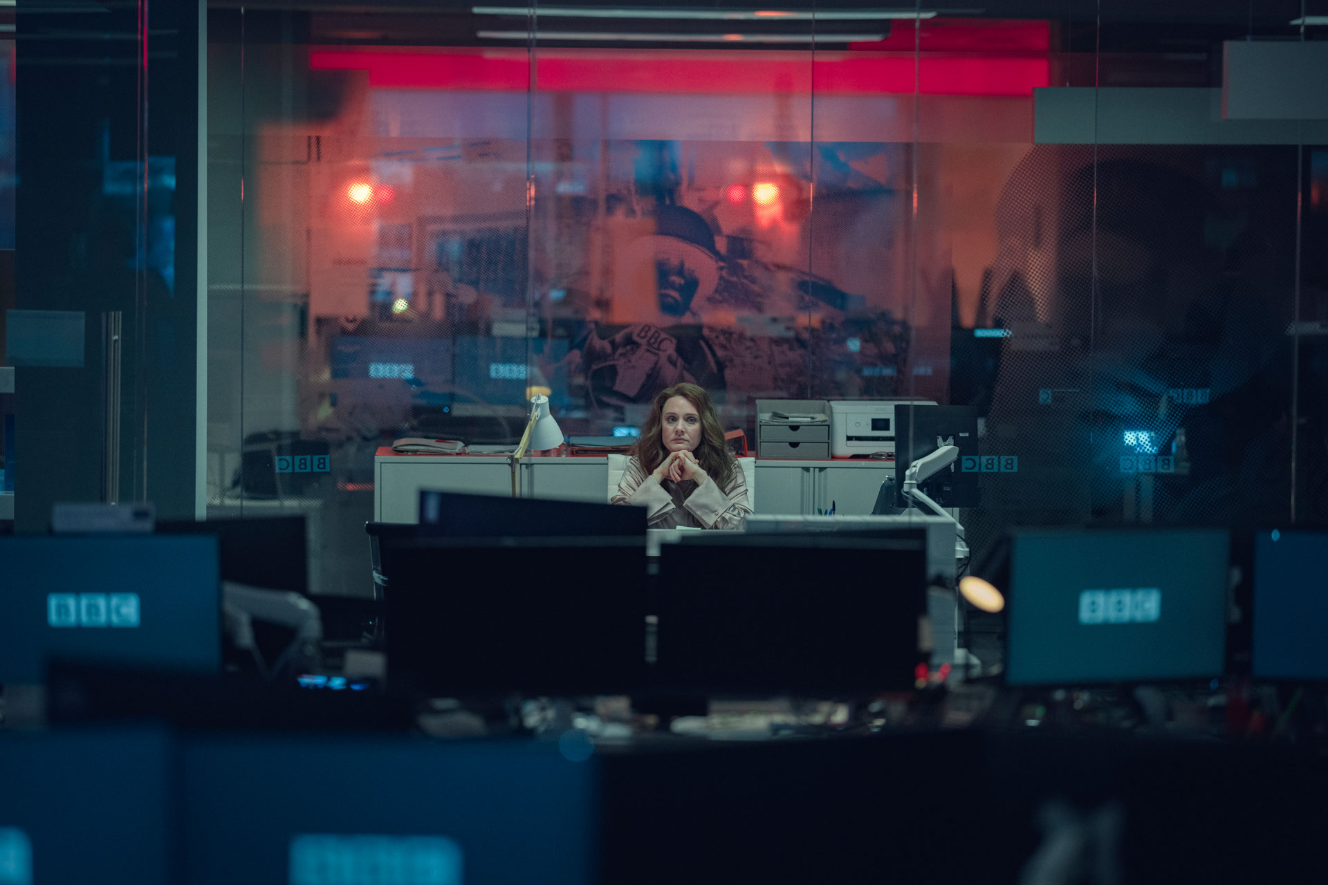 A BBC TV studio in 'Scoop'