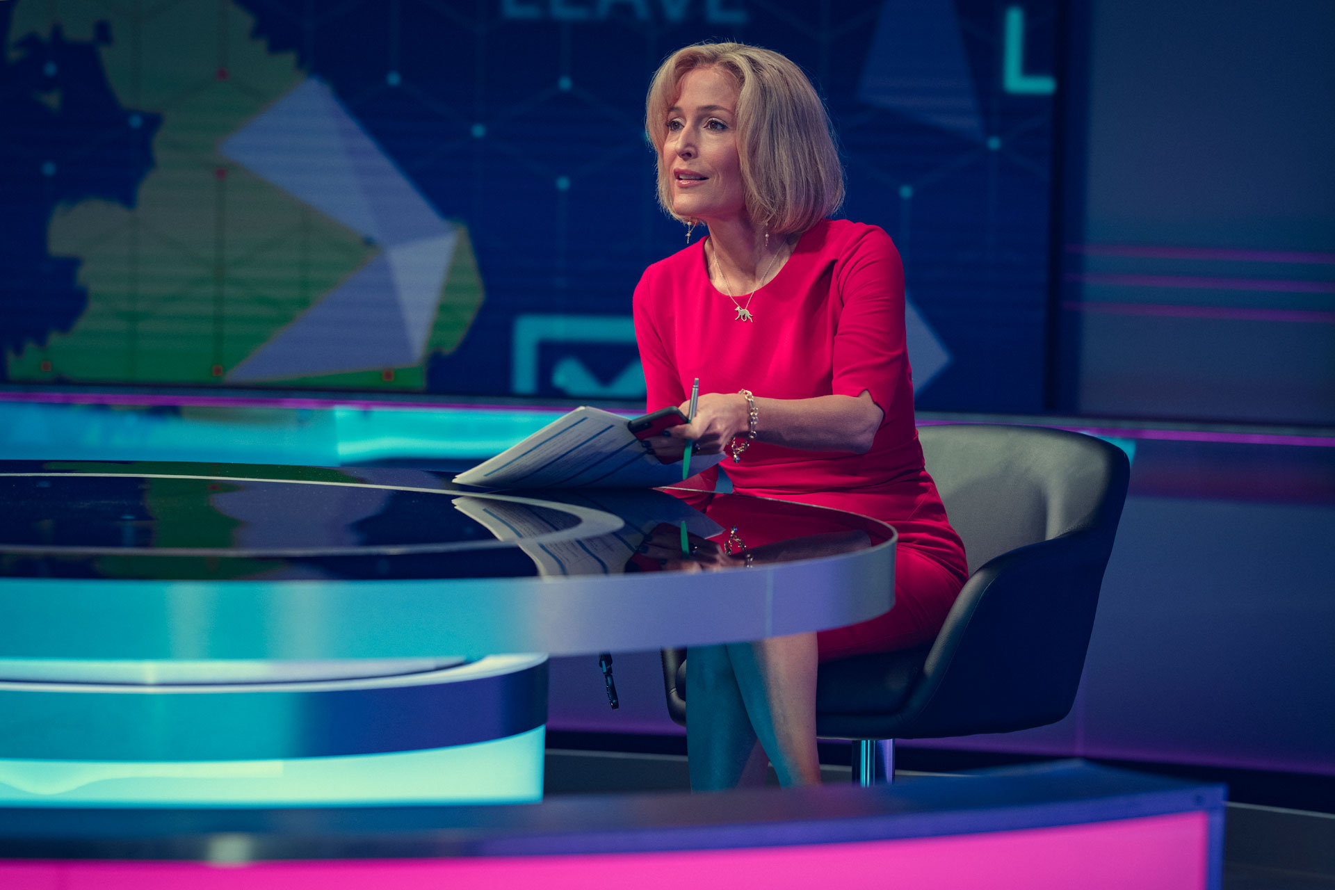 Gillian Anderson as news broadcaster Emily Maitlis in 'Scoop'