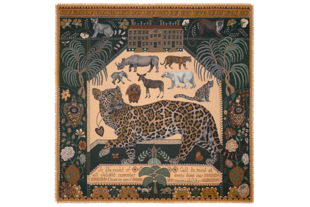 Scarf with leopard and other animals