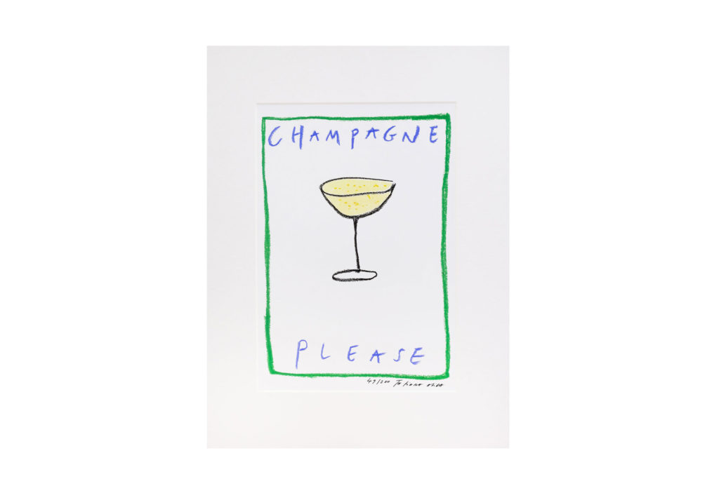 Tatiana Alida print featuring a glass of champagne with the words 'champagne please'